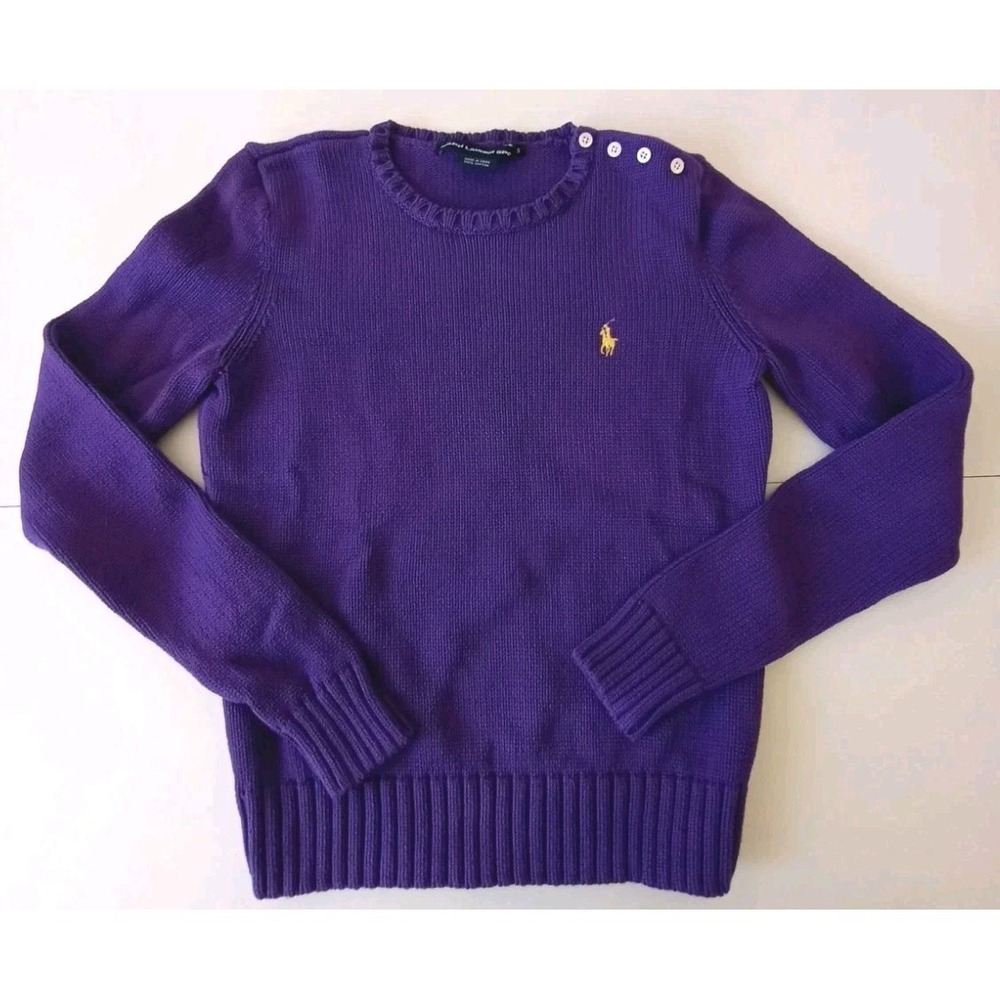 Ralph Lauren Sport Sweater Womens Small Purple Cotton Button Shoulder Pony‎ Logo
